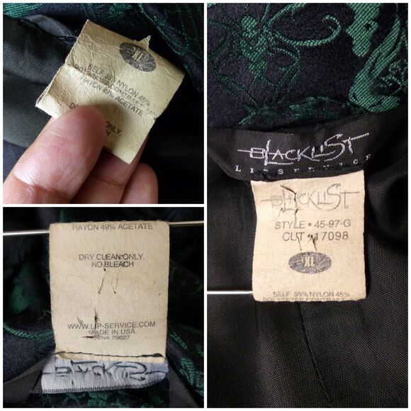 Y2K Lip Service Blacklist Jacket Men XL Black Green Brocade Jacquard Goth Rock - Picture 11 of 16